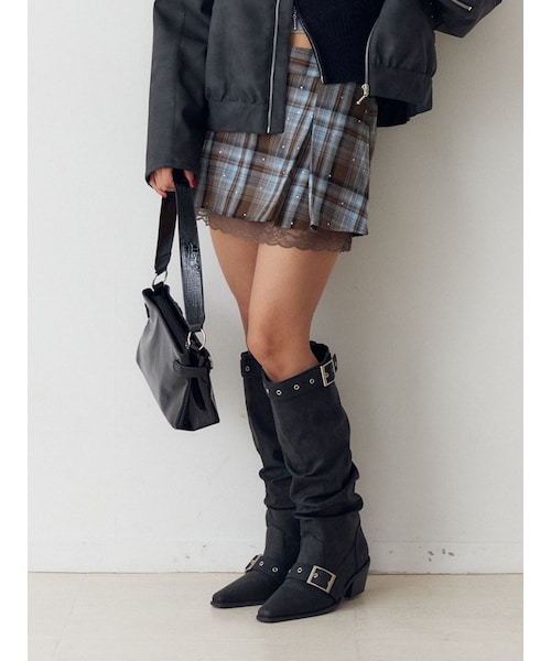 jouetie（ジュエティ）の「ローズモチーフミニスカパン【セットアップ対応】（セットアップ・レディース・グレー/レッド/ブラウン・M）」の2枚目の写真