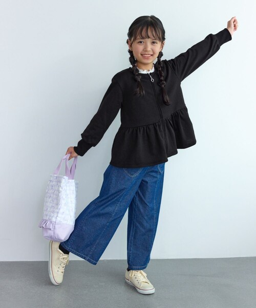 ROPE' PICNIC(ロペピクニック)の「【KIDS/キッズ】ラメ裏毛ペプラムジップカーディガン(カーディガン/ボレロ・キッズ・ブラック/ベージュ/ピンク・L/M/S)」の11枚目の写真