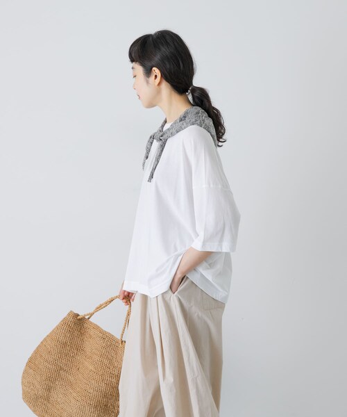 かぐれ（カグレ）の「ハイツイストコットン半袖Tシャツ（Tシャツ/カットソー・レディース・OFF/BLACK/CHARCOAL・Free）」の7枚目の写真