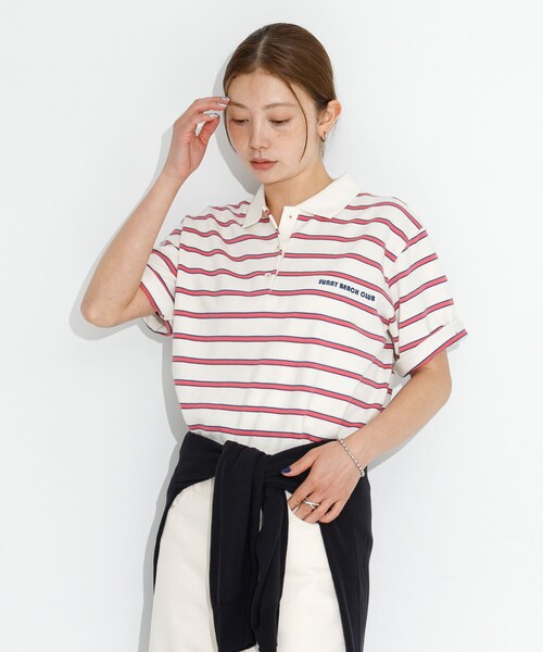 URBAN RESEARCH Sonny Label（アーバンリサーチサニーレーベル）の「メッセージボーダーポロシャツ（ポロシャツ・レディース・ブラウン/オフ/グレー・FREE）」の7枚目の写真