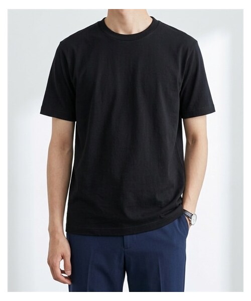 nissen（ニッセン）の「綿１００％無地クルーネック半袖Ｔシャツ（Tシャツ/カットソー・メンズ・ホワイト/デニム/チャコール/オートミール/ネイビー/ライトピンク/ライトパープル/シーブルー/ロイヤルブルー/フォレスト/アクア/ライトイエロー/オレンジ/レッド/バーガンディ/ブラック/ライトベージュ/サンドカーキ/キャメル/ダークブラウン/ダスティピンク/ダスティブルー/アーミーグリーン/セメント/サファリ/モスグレー/アシッドブルー・S/M/L/XL/XXL/XXXL/4XL/XXXXL/5XL）」の3枚目の写真