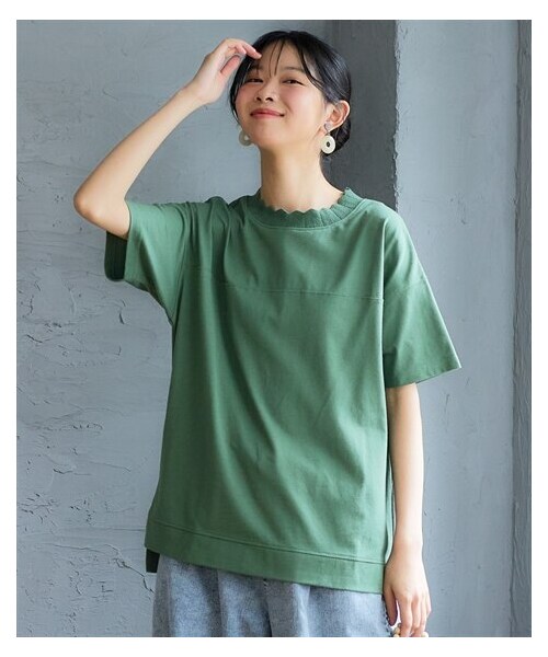 nissen（ニッセン）の「＜大きいサイズ＞かぎ針ネック綿混半袖ソフトカットソープルオーバー（Tシャツ/カットソー・レディース・クラウドブルー/オフホワイト/クラウドピンク/黒/カーキ・L/LL/3L/4L/5L/6L/8L/10L）」の20枚目の写真