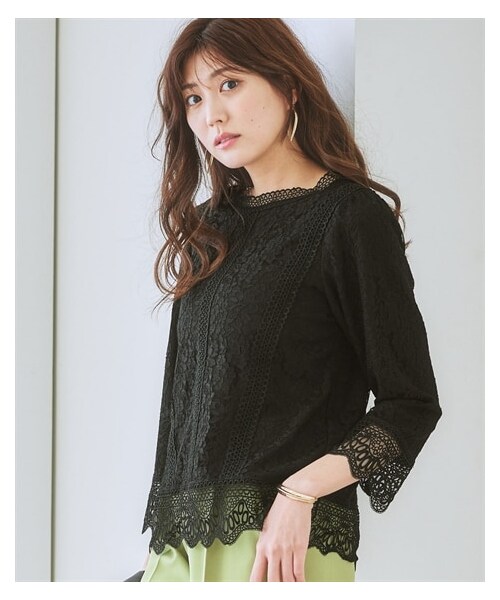 nissen（ニッセン）の「【カットソー裏地付】総レースブラウス（ウォッシャブル）（シャツ/ブラウス・レディース・アイボリー/モカベージュ/黒/グレイッシュサックス・S/M/L/LL/3L/4L/5L）」の4枚目の写真