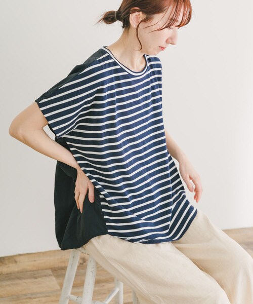 ITEMS URBANRESEARCH（アイテムズ アーバンリサーチ）の「ナイロンドッキングフレンチプルオーバー（Tシャツ/カットソー・レディース・NVY×OFF/OFF×BLK/MNT・FREE）」の21枚目の写真