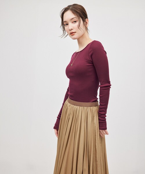 ROPE'(ロペ)の「コットンシルク丸胴テレコカップ付き長袖カットソー(Tシャツ/カットソー・レディース・ブラック/オフホワイト/ワイン・F)」の11枚目の写真