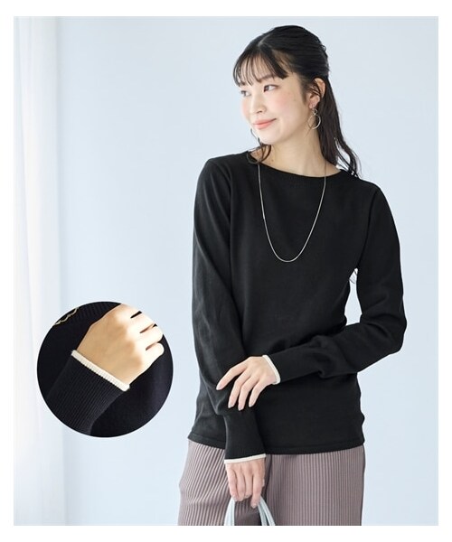 nissen（ニッセン）の「大きいサイズ 優しい肌触りの定番ボートネックニットセーター（ニット/セーター・レディース・オフホワイト/杢グレー/黒(オフホワイトライン)/コバルトブルー(オフホワイトライン)/セルリアンブルー/モカ/パープル・L/LL/3L/4L/5L/6L/8L/10L）」の17枚目の写真