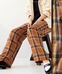 nissen | 大きいサイズ 着映えするチェック柄セミワイドパンツ（ゆったりヒップ）(パンツ)