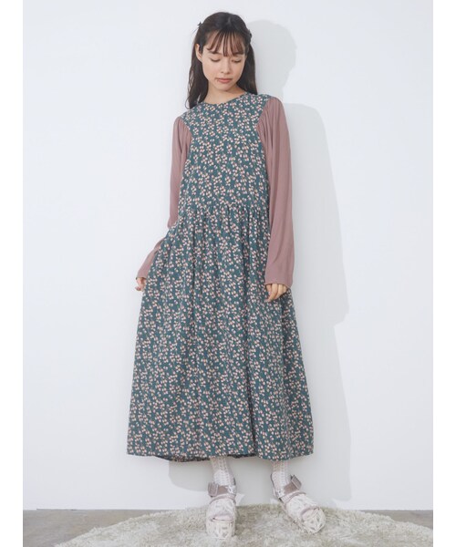 シェリエ　リリーフラワーニットコンビワンピース シェリエ リリーフラワーニットコンビワンピース