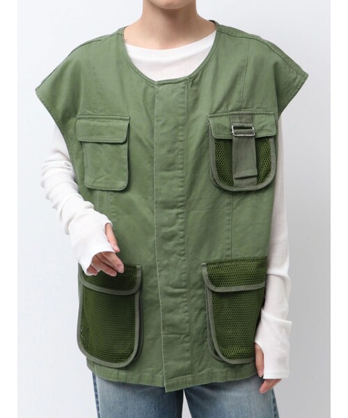 Ungrid（アングリッド）の「メッシュコンビミリタリーベスト（ベスト・レディース・カーキ/アイボリー・F）」の3枚目の写真