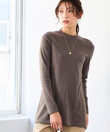 SMILE LAND | 綿１００％フライス素材モックネックフレアチュニックＴシャツ（UVカット）＜大きいサイズ有＞(Tシャツ/カットソー)