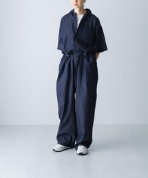かぐれ（カグレ）の「綿麻デニムハーフスリーブオールインワン（つなぎ