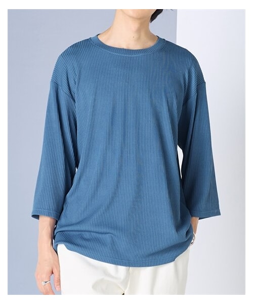 nissen（ニッセン）の「オーバーサイズカットジャガード7分袖Tシャツ【大きいサイズ有】（Tシャツ/カットソー・メンズ・グレー/スモーキーブルー/スモーキーグリーン/テラコッタ/黒・M/L/LL/3L/4L/5L/6L/8L/10L）」の4枚目の写真