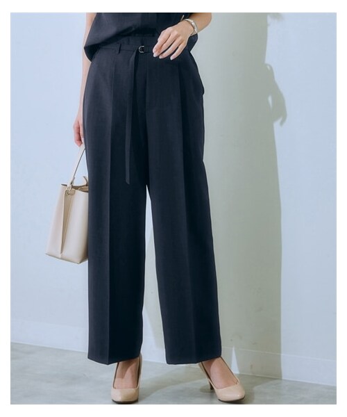 nissen（ニッセン）の「麻調合繊共布ベルト付ワイドパンツ（しわになりにくい・接触冷感・ＵＶカット・ウォッシャブル）<大きいサイズ有>（パンツ・レディース・グリーン/モカブラウン/ネイビー・S/M/L/LL/3L/4L/5L/6L）」の4枚目の写真