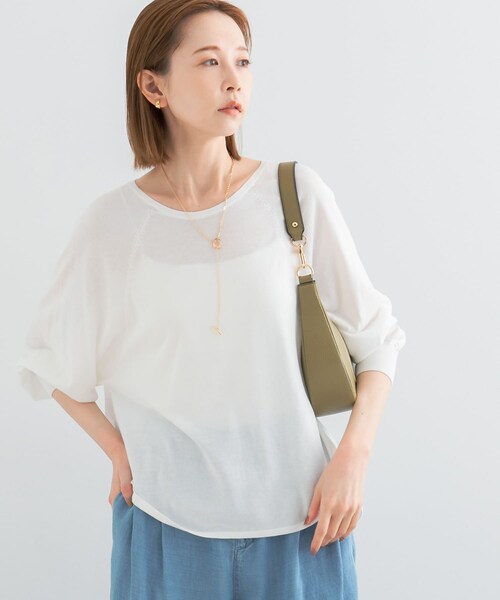 URBAN RESEARCH ROSSO（アーバンリサーチロッソ）の「ウォッシャブルシルク混ドルマンニット（ニット/セーター・レディース・ORANGE/OFF WHITE/L.MINT・FREE）」の5枚目の写真