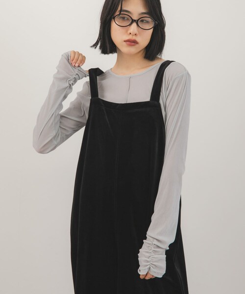 KBF（ケイビーエフ）の「ベロアサロペット（つなぎ/オールインワン・レディース・BLACK/BLACK刺繍/NAVY刺繍・One）」の14枚目の写真