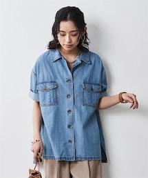 CHIC STYLE | 大きいサイズ綿100％アウトポケット半袖シャツシックスタイル(シャツ/ブラウス)