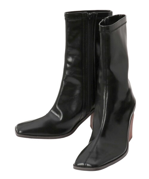 merry jenny（メリージェニー）の「woodヒールミドルブーツ（ブーツ・レディース・ブラック/アイスブルー/ベージュ/ダークブラウン・M/L）」の3枚目の写真