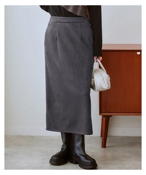 nissen（ニッセン）の「スエード調タイトスカート（スカート・レディース・エクリュ/チャコールグレー/黒・S/M/L/LL/3L/4L/5L/6L）」の15枚目の写真