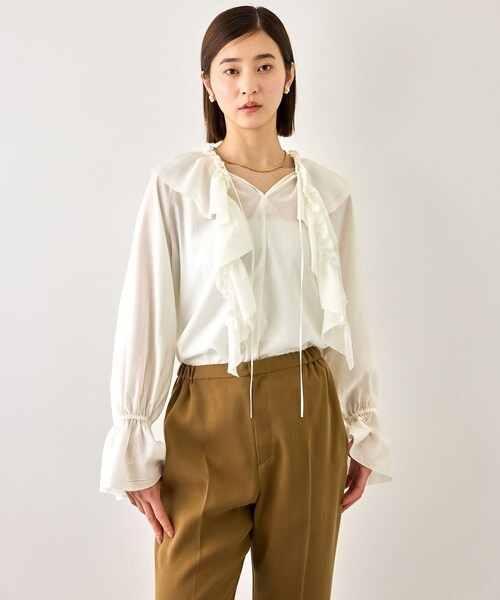 ROPE'(ロペ)の「【J'aDoRe・一部店舗限定サイズ】取り外し可能 2WAYラッフルフリルブラウス/イージーケア(シャツ/ブラウス・レディース・ホワイト/ダークブラウン/ベージュ・36/38)」の17枚目の写真