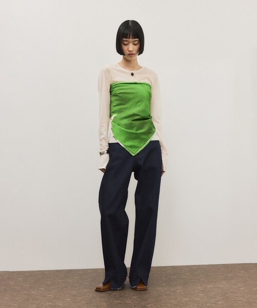 ADAM ET ROPE'（アダムエロペ）の「DOMY DIRECT print scarf（バンダナ/スカーフ・レディース・ブラック/グリーン・F）」の6枚目の写真