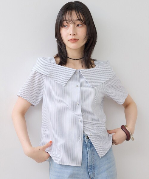 VIS（ビス）の「【夏トク価格】オフショルライクハーフスリーブブラウス/イージーケア（シャツ/ブラウス・レディース・ホワイト系/ダークブラウン系/ブルー系・F）」の6枚目の写真