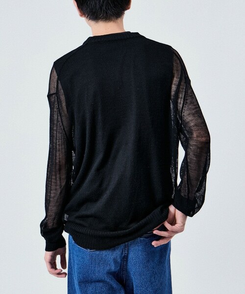 ADAM ET ROPE'(アダムエロペ)の「SHEER LONG SLEEVE KNIT UNISEX(ニット/セーター・レディース・ブラック/オフホワイト/ブルー系・38/40/42)」の14枚目の写真