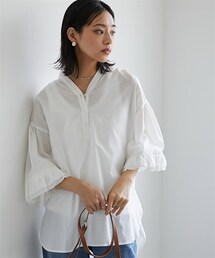 CHIC STYLE | 大きいサイズ綿100％袖フリルスキッパーブラウスシックスタイル(シャツ/ブラウス)
