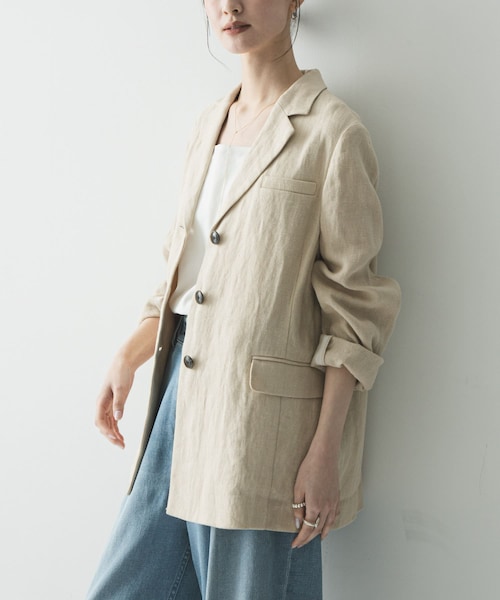 URBAN RESEARCH（アーバンリサーチ）の「オックスリネンテーラードジャケット（テーラードジャケット・レディース・L.BEIGE/L.PINK・Free）」の3枚目の写真