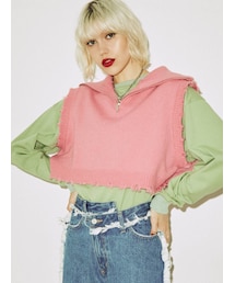 jouetie | ハーフZIPダメージベスト(ベスト)