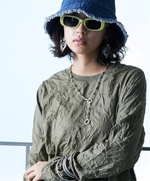 GEVS. | 大きいサイズ しわ加工クルーネックカットソープルオーバー GEVS.(Tシャツ/カットソー)