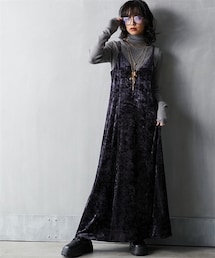 GEVS. | 大きいサイズクラッシュベロアキャミソールロングワンピースGEVS.(ワンピース)