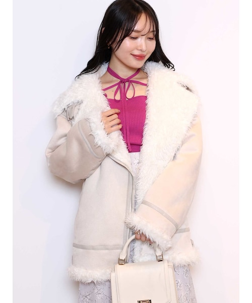 MERCURYDUO（マーキュリーデュオ）の「ミドル丈ボンバージャケット（ムートンコート・レディース・アイボリー/オフホワイト・M/S）」の20枚目の写真