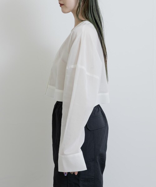 THE GOODLAND MARKET（ザグッドランドマーケット）の「『別注』MIDIUMISOLID×TGM　Organic cotton sheer cardigan（カーディガン/ボレロ・レディース・OFF/BLACK・one）」の14枚目の写真