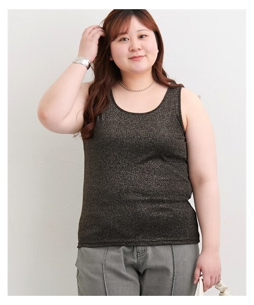 nissen（ニッセン）の「＜大きいサイズ＞ ラメテレコタンクトップ（キャミソール・レディース・ラベンダー×シルバーラメ/ライトグレー×シルバーラメ/黒×ゴールドラメ/ベージュ×シルバーラメ/杢グレー×シルバーラメ・L/LL/3L/4L/5L/6L/8L/10L）」の21枚目の写真