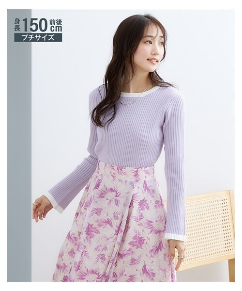 nissen（ニッセン）の「小さいサイズ　袖フレア配色リブニット　低身長さん・小柄女性（ニット/セーター・レディース・オフホワイト/ラベンダー/ブラック/ベージュ・PSS/PS/PM/PL）」の22枚目の写真