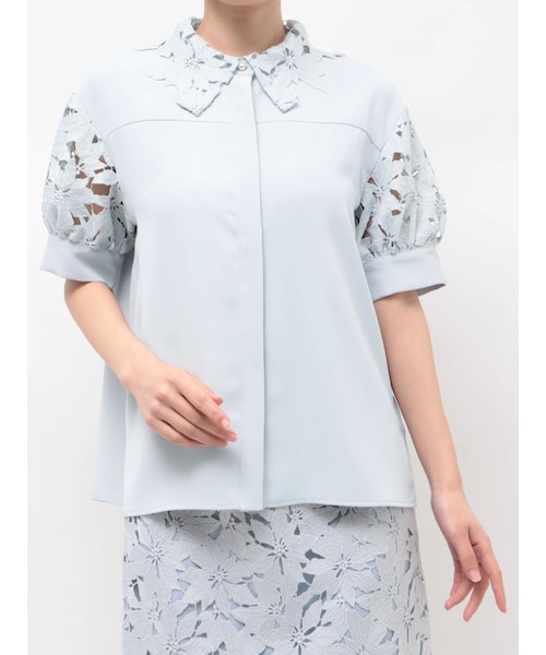 TONAL（トーナル）の「ケミカルレースハーフスリーブシャツ（シャツ/ブラウス・レディース・オフホワイト/ピンク/アイスブルー・M）」の4枚目の写真