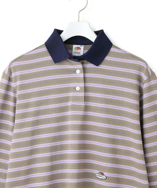 ADAM ET ROPE'(アダムエロペ)の「【HOMME girls×FRUIT OF THE LOOM】Striped Long Sleeve Polo(ポロシャツ・レディース・ラベンダー・S)」の4枚目の写真