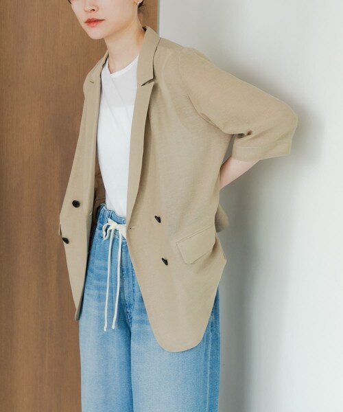 URBAN RESEARCH（アーバンリサーチ）の「『イージーケア』シアーメッシュハーフスリーブジャケット（テーラードジャケット・レディース・BEIGE/BLACK・FREE）」の19枚目の写真