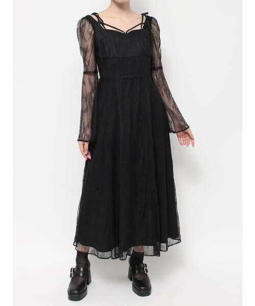 EATME（イートミー）の「リボンショルダーレースワンピース（ドレス・レディース・グレー/ブラック/ベージュ・S/M）」の4枚目の写真