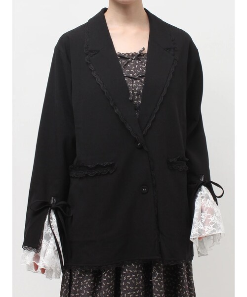 merry jenny（メリージェニー）の「lace slit ribbon jacket（テーラードジャケット・レディース・グレー/ブラック・F）」の4枚目の写真