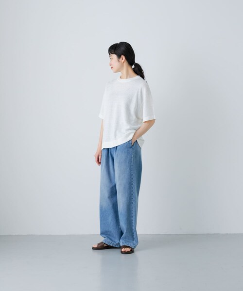 かぐれ（カグレ）の「リネン半袖クルーネックニット（ニット/セーター・レディース・NATURAL/OFF/BLACK・FREE）」の9枚目の写真