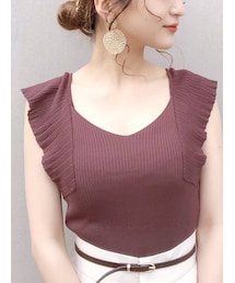 MERCURYDUO | 2WAYラッフルコンパクトリブニット(ニット/セーター)