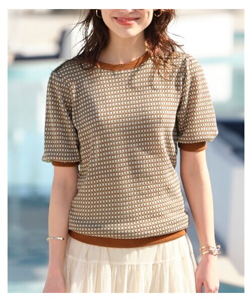 nissen（ニッセン）の「5分袖ハニカムジャガードカットソートップス（Tシャツ/カットソー・レディース・黒系/テラコッタ系/ティーグリーン系・L/LL/3L/4L/5L/6L/8L/10L）」の19枚目の写真