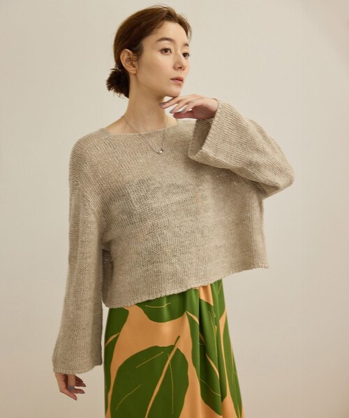 ROPE'（ロペ）の「【洗える】スラブリネン ボートネックプルオーバー（ニット/セーター・レディース・ホワイト/ベージュ/ターコイズ・F）」の5枚目の写真