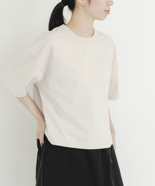EKAL（エカル）の「DRY OUT SHORT LENGTH T-SHIRTS（Tシャツ/カットソー・レディース・ホワイト/アイボリー/ピンク/チャコール・One）」の6枚目の写真