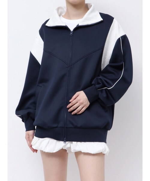 CALNAMUR（カルナムール）の「LACE BLOCKING BIG TRACK BLOUSON/レースブロッキングトラックブルゾン（ブルゾン・レディース・ホワイト/ネイビー・F）」の5枚目の写真