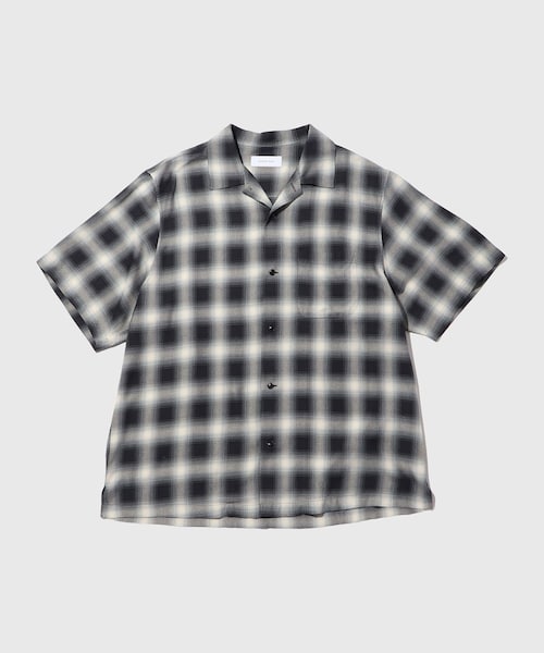 ADAM ET ROPE'（アダムエロペ）の「レーヨンオンブレチェックハーフスリーブオープンカラーシャツ（シャツ/ブラウス・メンズ・ブラック系/オフホワイト・L/M）」の6枚目の写真