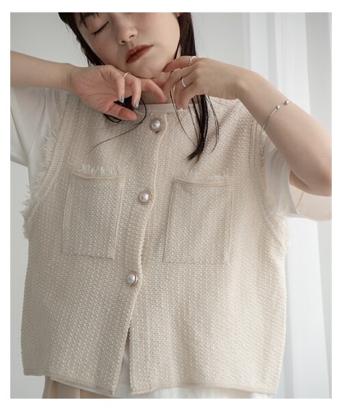 nissen（ニッセン）の「【sail】フリンジベスト（ベスト・レディース・アイボリー/ブラック・P1）」の3枚目の写真