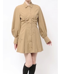 CALNAMUR | ギャザリングシャツミニワンピース(シャツワンピース)