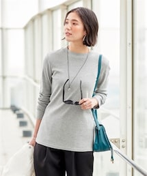 nissen | 大きいサイズ綿１００％フライスモックネックＴシャツ(Tシャツ/カットソー)